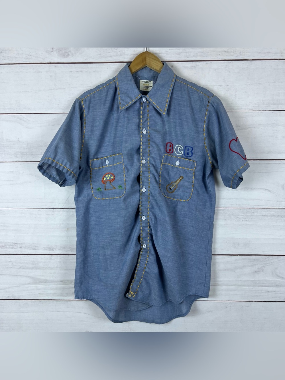 Vintage JC Penney Big Mac Shirt Mens Medium Blue Chain Stitch Chambray Art